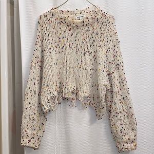 Cream cropped sweater with color detail